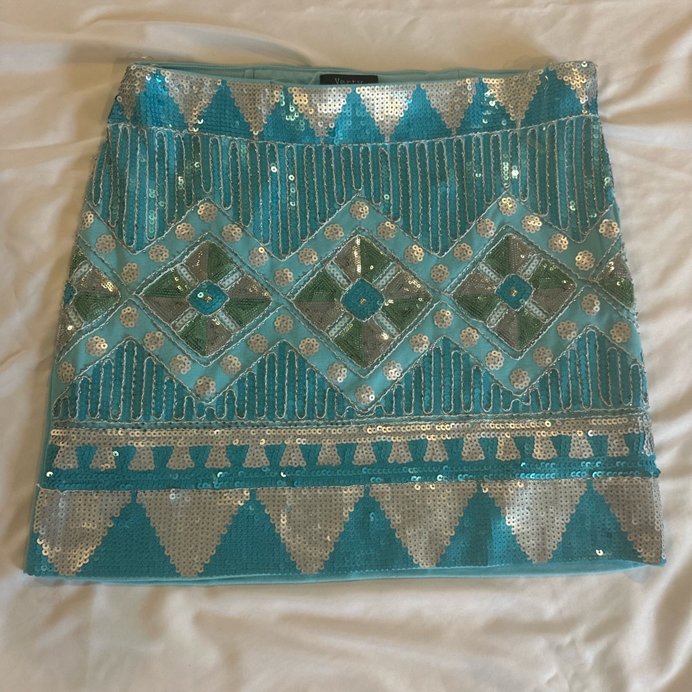 Verty Teal and Silver Patterned Mini Skirt - Picture 2 of 4